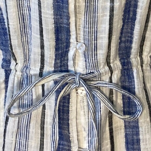 Unique Spectrum SZ L Cotton blue & white stripe gauzy button front top - Picture 4 of 7